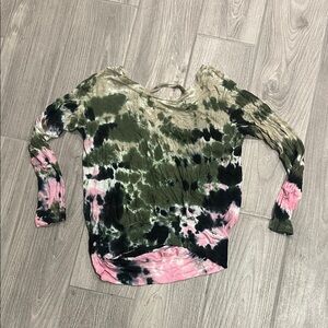 Tie-Dye Long Sleeve Top - Green, Pink, Black